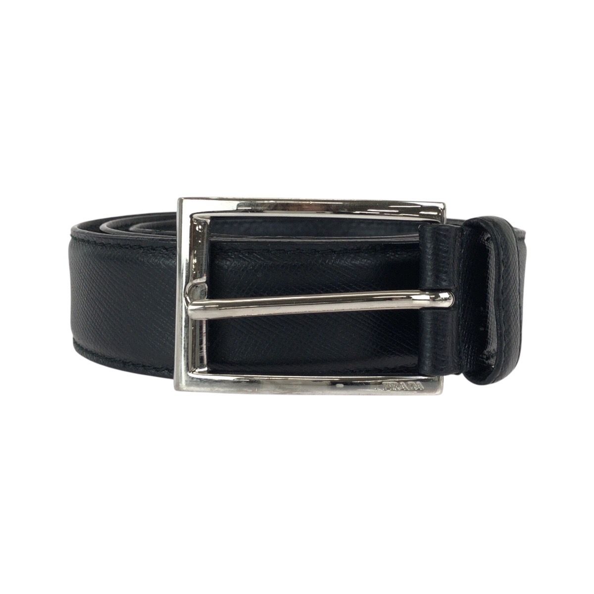 Prada 90 Black Silver Leather Belt